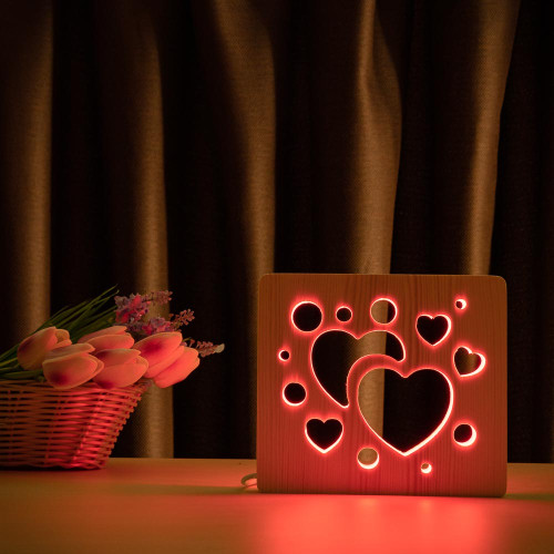 Светильник ночник ArtEco Light из дерева LED "Сердечки" с пультом и регулировкой цвета, RGB ( 1020455 )