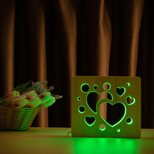 Светильник ночник ArtEco Light из дерева LED "Сердечки" с пультом и регулировкой цвета, RGB ( 1020455 )
