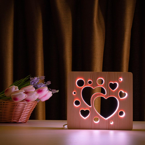 Светильник ночник ArtEco Light из дерева LED "Сердечки" с пультом и регулировкой цвета, RGB ( 1020455 )