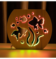 Світильник нічник ArtEco Light з дерева LED "Акваріум" з пультом та регулюванням кольору, подвійний RGB