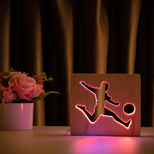 Светильник ночник ArtEco Light из дерева LED "Футболист с мячом" с пультом и регулировкой цвета, двойной RGB ( 1020464 )