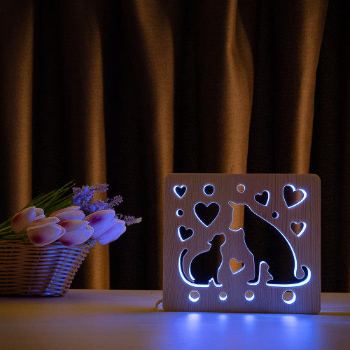 Светильник ночник ArtEco Light из дерева LED "Кот и пес" с пультом и регулировкой цвета, RGB ( 1020475 )