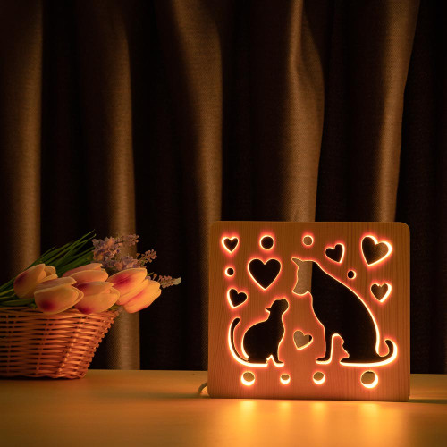 Светильник ночник ArtEco Light из дерева LED "Кот и пес" с пультом и регулировкой цвета, RGB ( 1020475 )