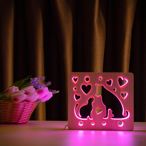 Светильник ночник ArtEco Light из дерева LED "Кот и пес" с пультом и регулировкой цвета, RGB ( 1020475 )