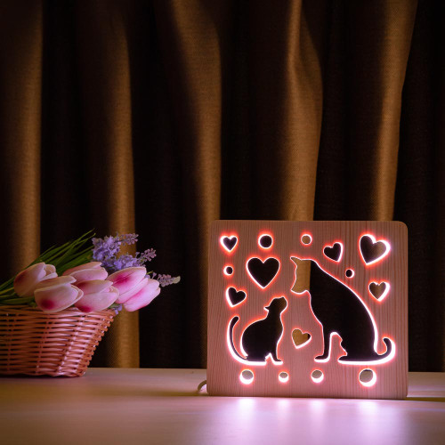 Светильник ночник ArtEco Light из дерева LED "Кот и пес" с пультом и регулировкой цвета, RGB ( 1020475 )