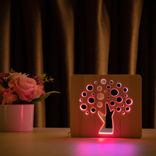 Светильник ночник ArtEco Light из дерева LED "Деревце" с пультом и регулировкой цвета, двойной RGB ( 1020480 )