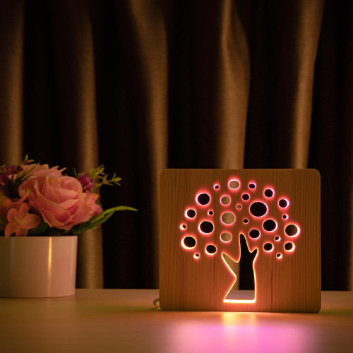Светильник ночник ArtEco Light из дерева LED "Деревце" с пультом и регулировкой цвета, двойной RGB ( 1020480 )