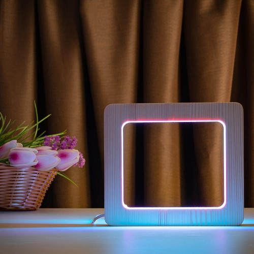 Светильник ночник ArtEco Light из дерева LED "Квадрат" с пультом и регулировкой цвета, двойной RGB ( 1021449 )