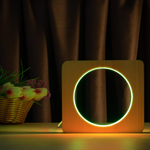 Светильник ночник ArtEco Light из дерева LED "Круг" с пультом и регулировкой цвета, двойной RGB ( 1021452 )