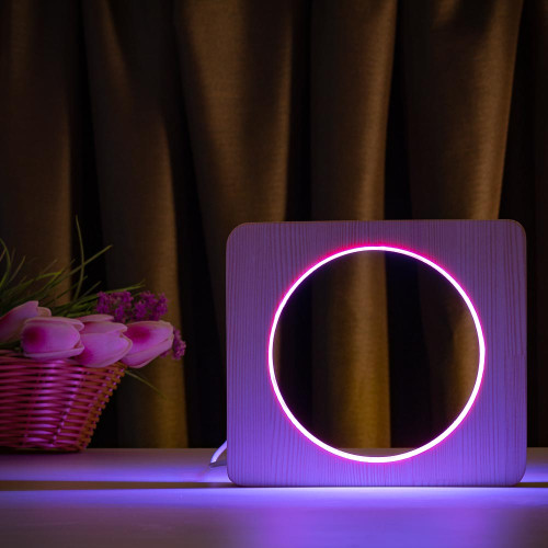 Светильник ночник ArtEco Light из дерева LED "Круг" с пультом и регулировкой цвета, двойной RGB ( 1021452 )