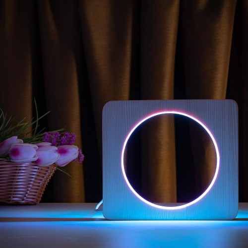 Светильник ночник ArtEco Light из дерева LED "Круг" с пультом и регулировкой цвета, двойной RGB ( 1021452 )