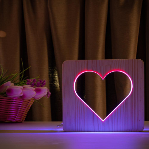 Светильник ночник ArtEco Light из дерева LED "Сердце" с пультом и регулировкой цвета, двойной RGB ( 1021455 )