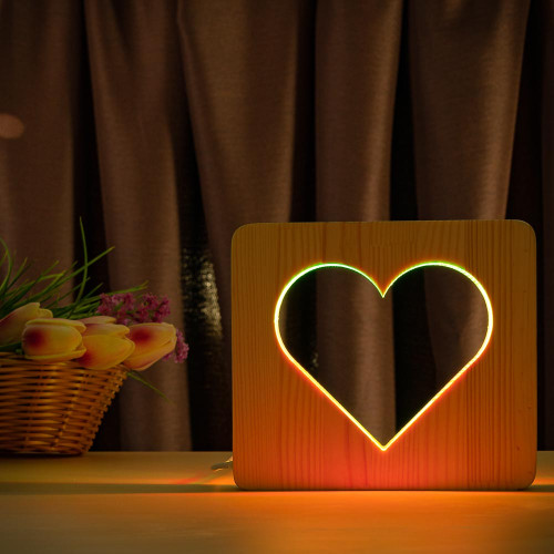 Светильник ночник ArtEco Light из дерева LED "Сердце" с пультом и регулировкой цвета, двойной RGB ( 1021455 )