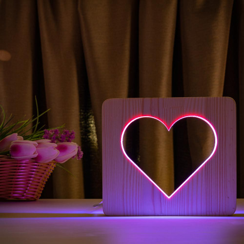 Светильник ночник ArtEco Light из дерева LED "Сердце" с пультом и регулировкой цвета, двойной RGB ( 1021455 )