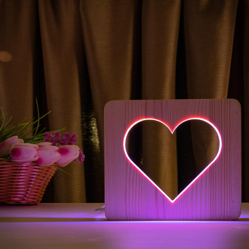 Светильник ночник ArtEco Light из дерева LED "Сердце" с пультом и регулировкой цвета, двойной RGB ( 1021455 )
