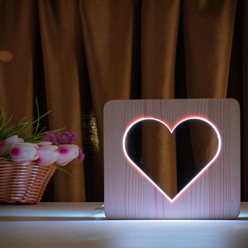 Светильник ночник ArtEco Light из дерева LED "Сердце" с пультом и регулировкой цвета, двойной RGB ( 1021455 )
