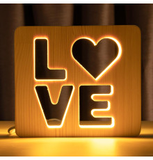 Світильник нічник ArtEco Light з дерева LED "LOVE" з пультом та регулюванням світла, колір теплий білий