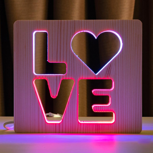 Світильник нічник ArtEco Light з дерева LED "LOVE" з пультом та регулюванням кольору, подвійний RGB ( 1021458 )