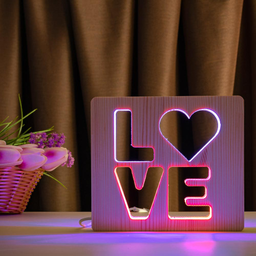 Світильник нічник ArtEco Light з дерева LED "LOVE" з пультом та регулюванням кольору, подвійний RGB ( 1021458 )
