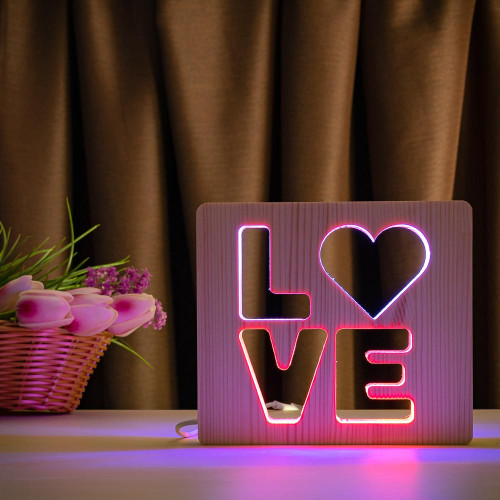 Світильник нічник ArtEco Light з дерева LED "LOVE" з пультом та регулюванням кольору, подвійний RGB ( 1021458 )