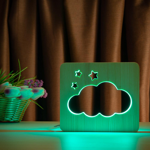 Светильник ночник ArtEco Light из дерева LED "Тучка" с пультом и регулировкой цвета, RGB ( 1021460 )