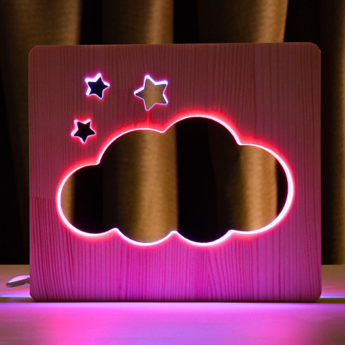 Светильник ночник ArtEco Light из дерева LED "Тучка" с пультом и регулировкой цвета, двойной RGB ( 1021461 )