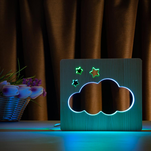 Светильник ночник ArtEco Light из дерева LED "Тучка" с пультом и регулировкой цвета, двойной RGB ( 1021461 )