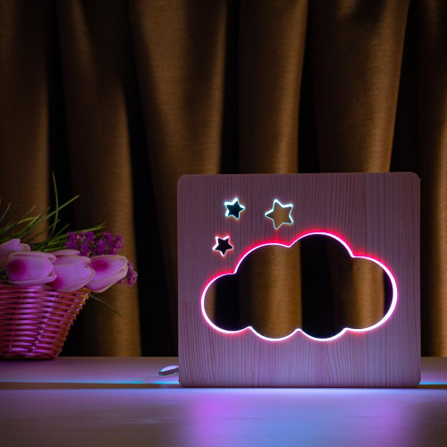 Светильник ночник ArtEco Light из дерева LED "Тучка" с пультом и регулировкой цвета, двойной RGB ( 1021461 )