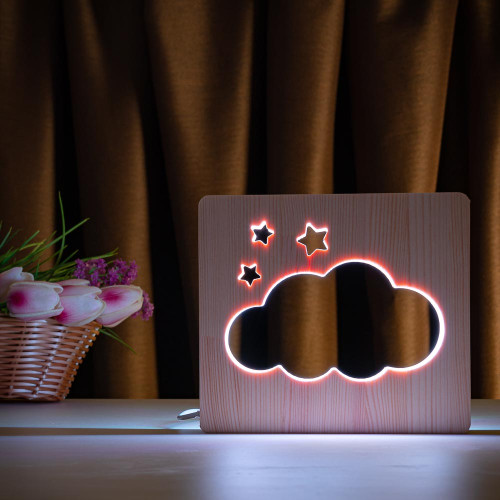 Светильник ночник ArtEco Light из дерева LED "Тучка" с пультом и регулировкой цвета, двойной RGB ( 1021461 )