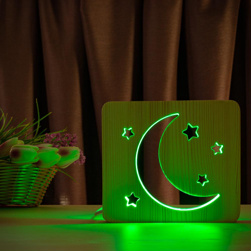 Светильник ночник ArtEco Light из дерева LED "Месяц и звезды" с пультом и регулировкой цвета, RGB ( 1021463 )