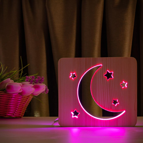 Светильник ночник ArtEco Light из дерева LED "Месяц и звезды" с пультом и регулировкой цвета, RGB ( 1021463 )