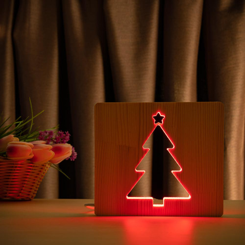 Светильник ночник ArtEco Light из дерева LED "Ёлочка" с пультом и регулировкой цвета, RGB ( 1021466 )