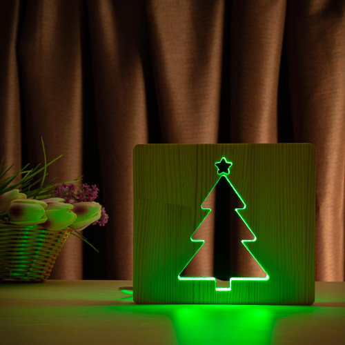 Светильник ночник ArtEco Light из дерева LED "Ёлочка" с пультом и регулировкой цвета, RGB ( 1021466 )