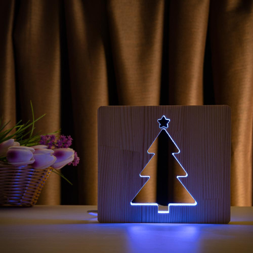Светильник ночник ArtEco Light из дерева LED "Ёлочка" с пультом и регулировкой цвета, RGB ( 1021466 )