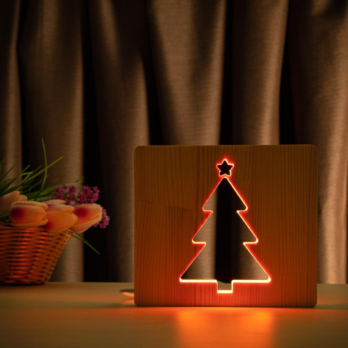 Светильник ночник ArtEco Light из дерева LED "Ёлочка" с пультом и регулировкой цвета, RGB ( 1021466 )