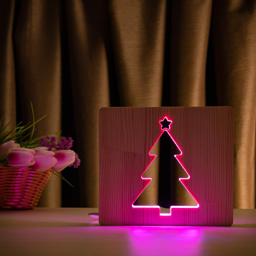 Светильник ночник ArtEco Light из дерева LED "Ёлочка" с пультом и регулировкой цвета, RGB ( 1021466 )