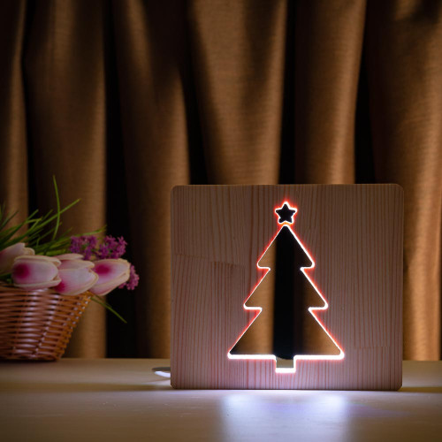 Светильник ночник ArtEco Light из дерева LED "Ёлочка" с пультом и регулировкой цвета, RGB ( 1021466 )