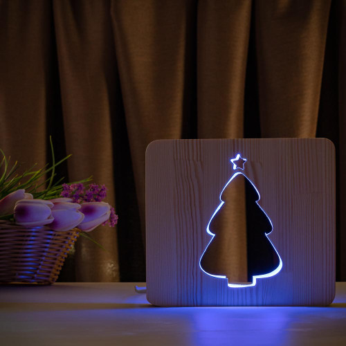 Светильник ночник ArtEco Light из дерева LED "Ёлочка под снегом" с пультом и регулировкой цвета, RGB ( 1021469 )