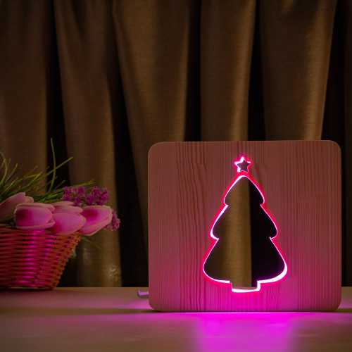 Светильник ночник ArtEco Light из дерева LED "Ёлочка под снегом" с пультом и регулировкой цвета, RGB ( 1021469 )