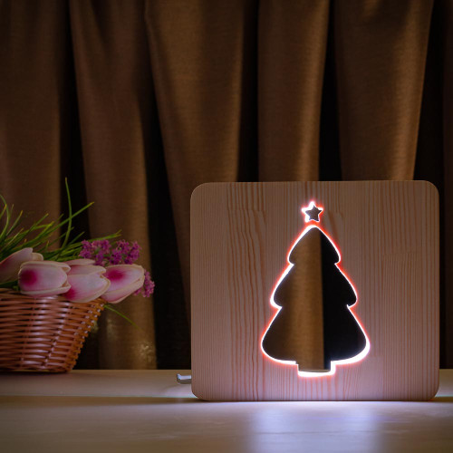 Светильник ночник ArtEco Light из дерева LED "Ёлочка под снегом" с пультом и регулировкой цвета, RGB ( 1021469 )