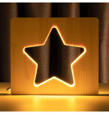 Світильник нічник ArtEco Light з дерева LED "Зірка" з пультом та регулюванням світла, колір теплий білий