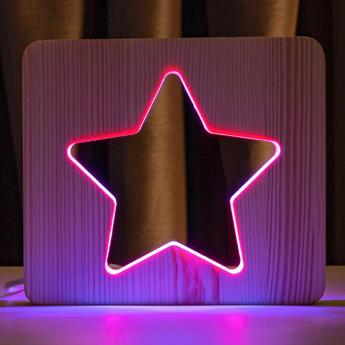 Светильник ночник ArtEco Light из дерева LED "Звезда" с пультом и регулировкой цвета, двойной RGB ( 1021474 )
