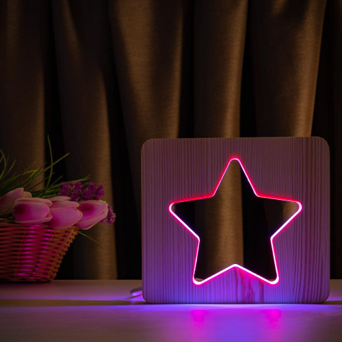 Светильник ночник ArtEco Light из дерева LED "Звезда" с пультом и регулировкой цвета, двойной RGB ( 1021474 )