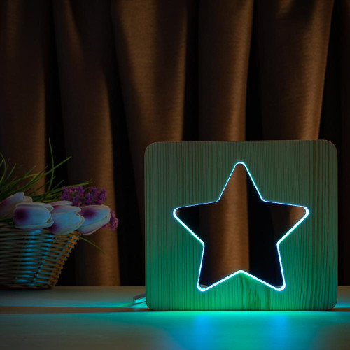 Светильник ночник ArtEco Light из дерева LED "Звезда" с пультом и регулировкой цвета, двойной RGB ( 1021474 )