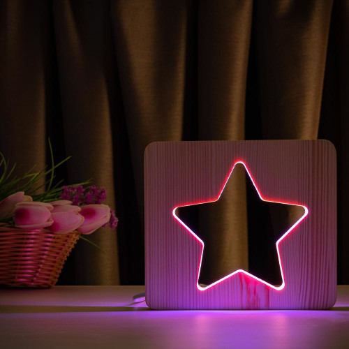 Светильник ночник ArtEco Light из дерева LED "Звезда" с пультом и регулировкой цвета, двойной RGB ( 1021474 )