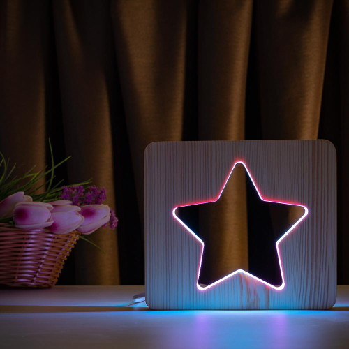 Светильник ночник ArtEco Light из дерева LED "Звезда" с пультом и регулировкой цвета, двойной RGB ( 1021474 )