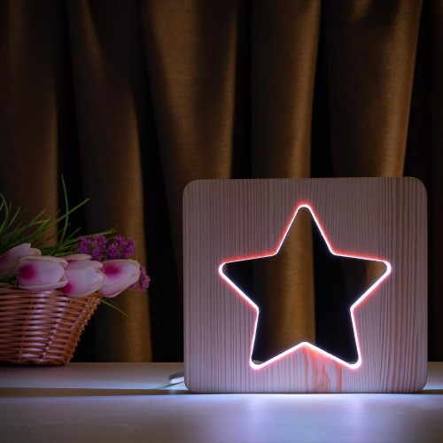 Светильник ночник ArtEco Light из дерева LED "Звезда" с пультом и регулировкой цвета, двойной RGB ( 1021474 )