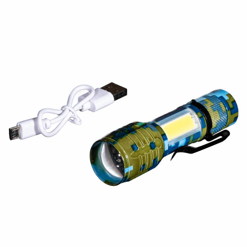Фонарик тактический с USB зарядкой, в боксе (хаки) ( 1022122 )