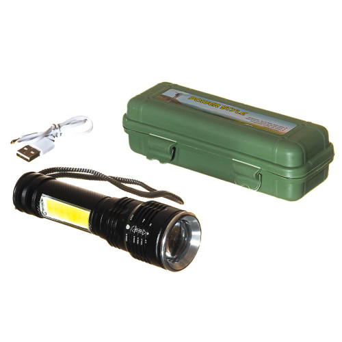 Фонарь ручной аккумуляторный в боксе металический, черный T6-30, micro USB ( 1022192 )