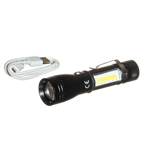 Фонарик с ручной подзарядкой USB металический, черный LU-18-1438, micro USB ( 1022208 )